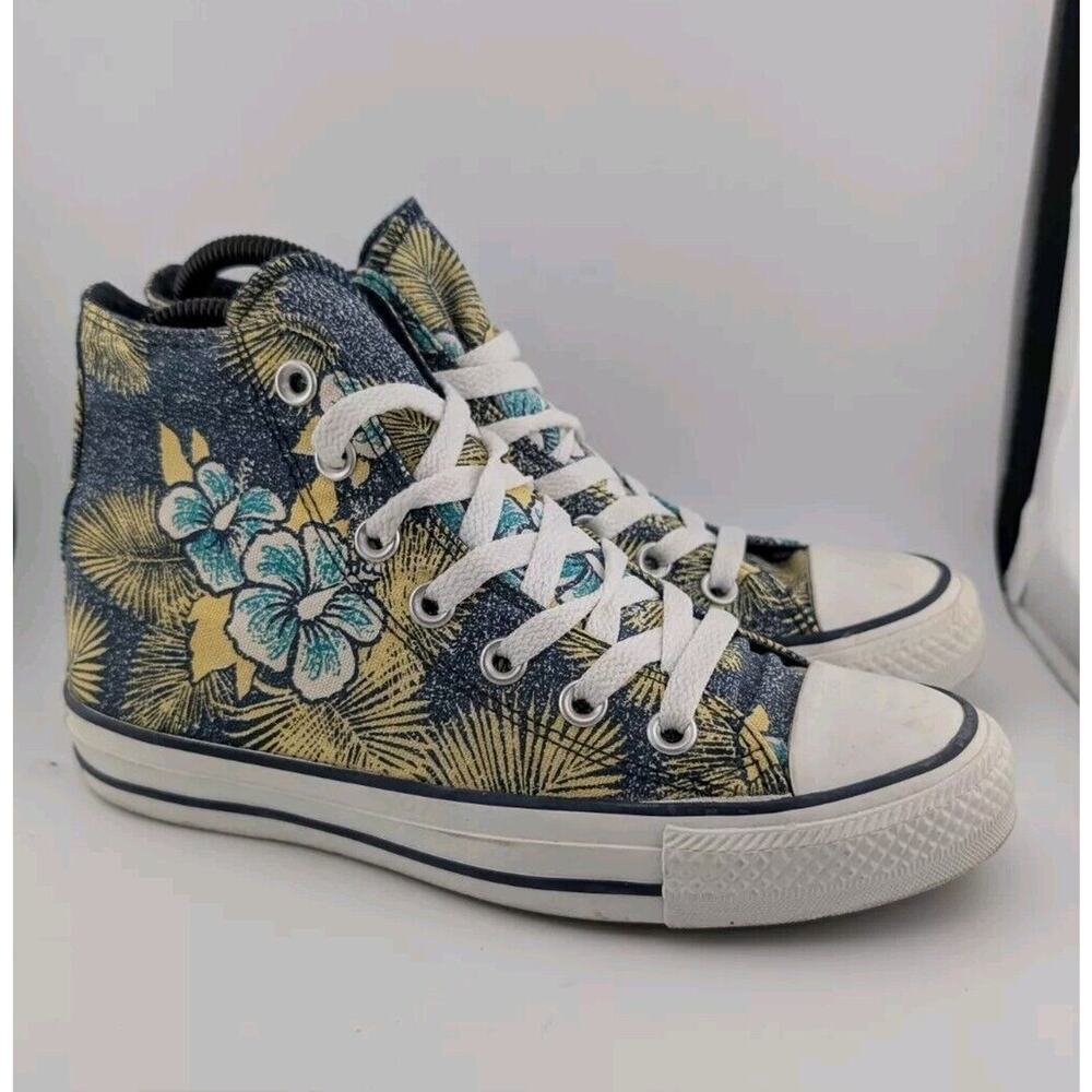 Converse High Top Women Size Chuck Taylor Blue Yellow Tropical - Main Image